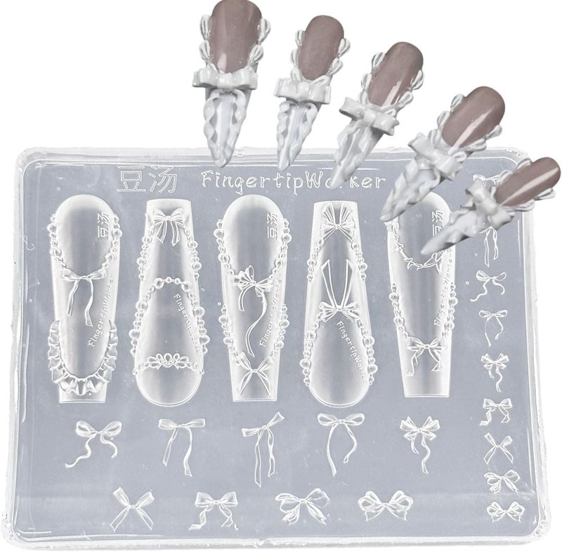 Mtruil 1 Pcs 3D Bow Silicone Nail Molds Cute Skirt Bow Design Nail Art Molds Carving Template Reusable Fashionable Clear Nail Art Molds 3D Silicone for Gel Carving Template for Women Acrylic Nails DIY - Image 1